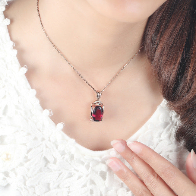 Rose Red Big Gem Pendant, 18K Rose Gold-plated Jewellery With Artificial Red Tourmaline