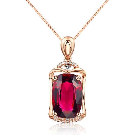 Rose Red Big Gem Pendant, 18K Rose Gold-plated Jewellery With Artificial Red Tourmaline