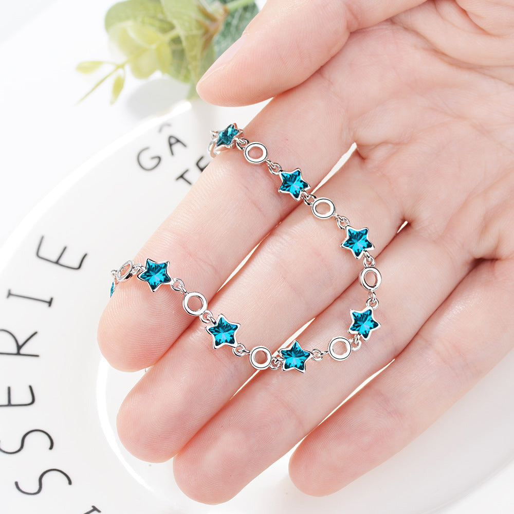 Simple Blue Five-Pointed Star Artificial Crystal Bracelet