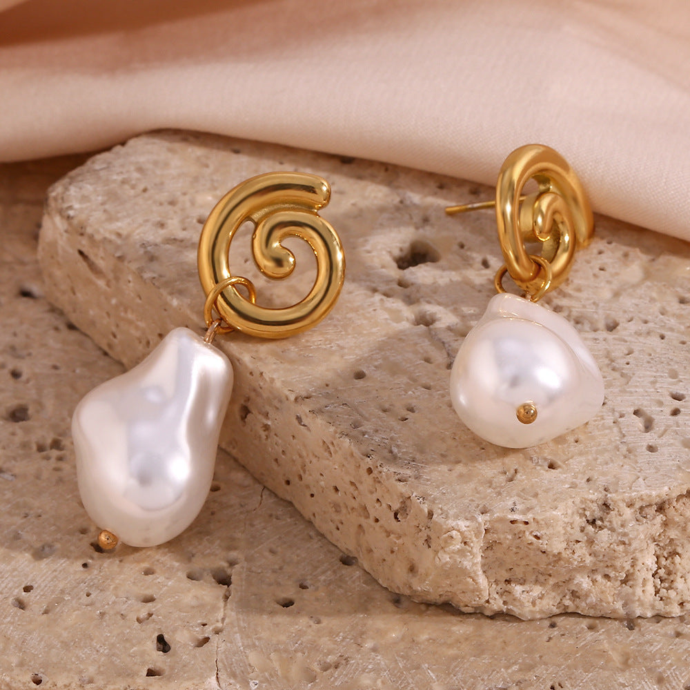 Fashion Simple Jewelry Women's Artificial Baroque Pearl Cyclone Shape Earrings Eardrops