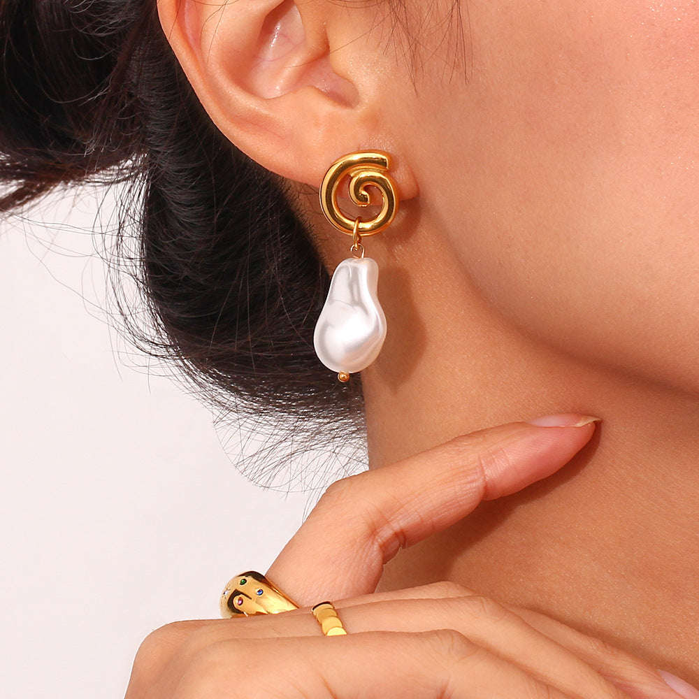 Fashion Simple Jewelry Women's Artificial Baroque Pearl Cyclone Shape Earrings Eardrops