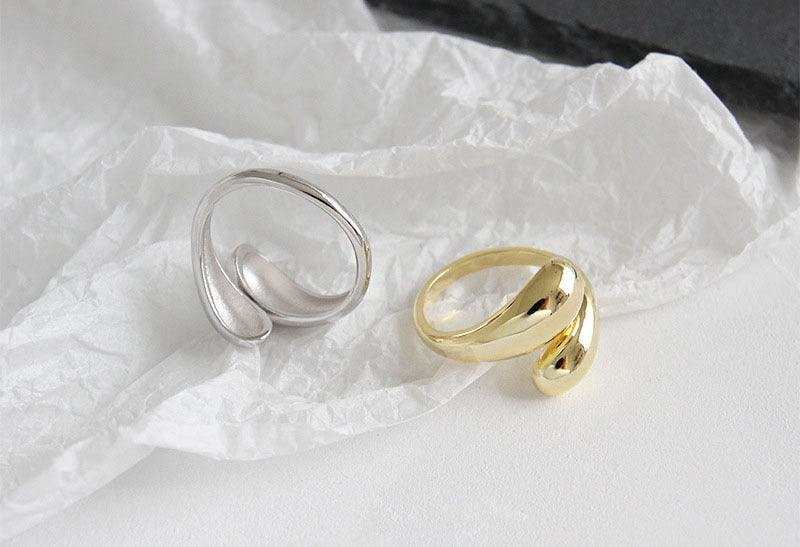 Plated Cool Style Minimalist Glossy Water Drop Open-end Ring