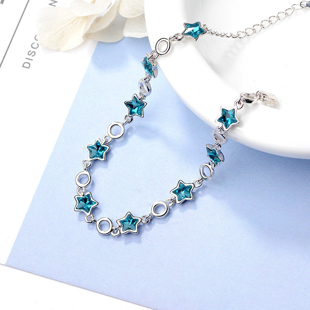 Simple Blue Five-Pointed Star Artificial Crystal Bracelet