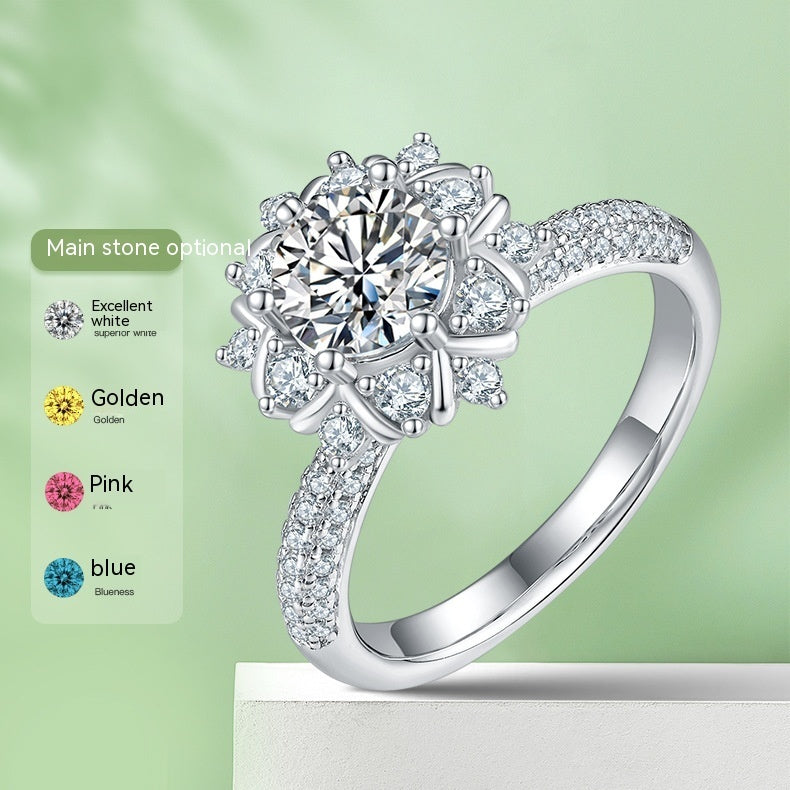 925 Silver Colors Moissanite Ring 1 Karat Artificial Cultivation Diamond Flower