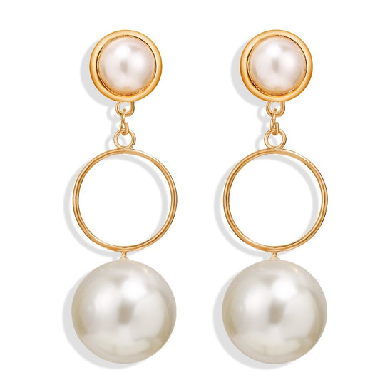 Circle Artificial Pearl Pendant Creative Temperament Retro Earrings