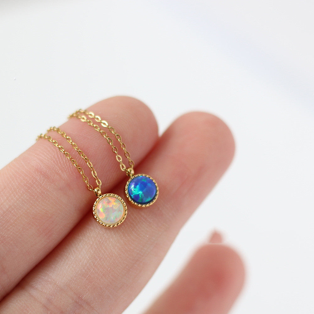 Fantasy White Blue Color Round Necklace Artificial Opal