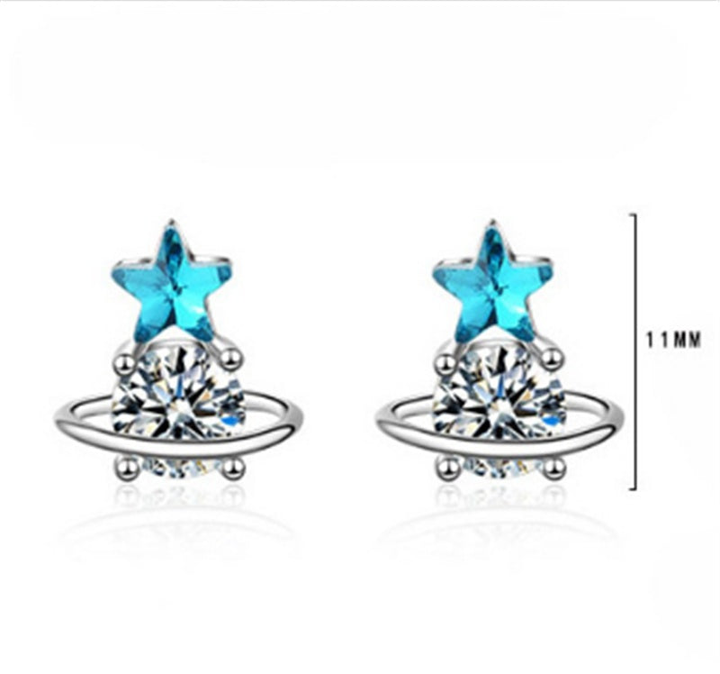 Blue Artificial Crystal Star Asymmetric Earrings