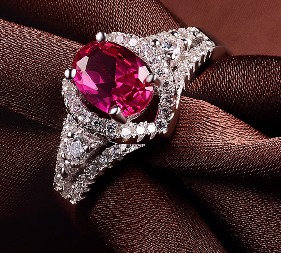 Red corundum artificial diamond ring