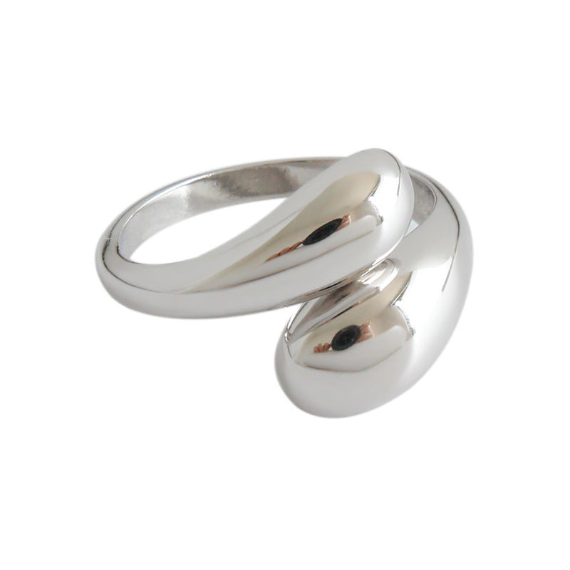 Plated Cool Style Minimalist Glossy Water Drop Open-end Ring