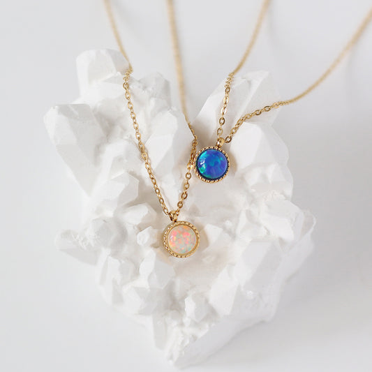 Fantasy White Blue Color Round Necklace Artificial Opal