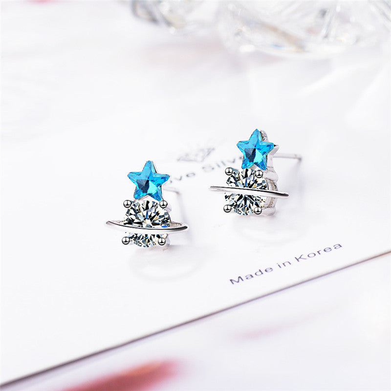 Blue Artificial Crystal Star Asymmetric Earrings