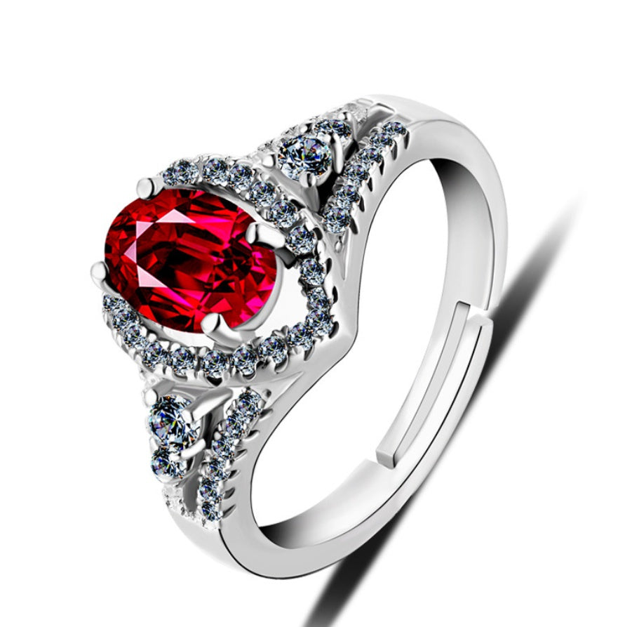 Red corundum artificial diamond ring