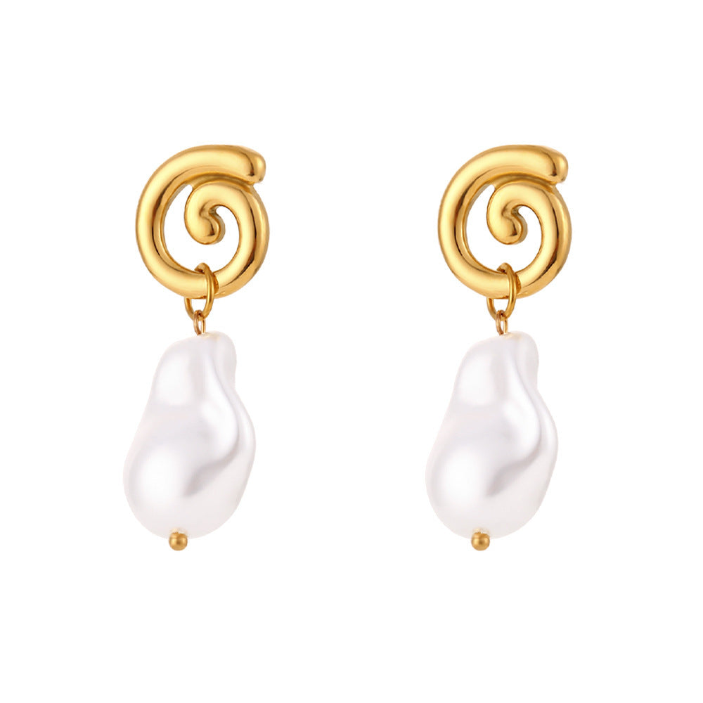 Fashion Simple Jewelry Women's Artificial Baroque Pearl Cyclone Shape Earrings Eardrops