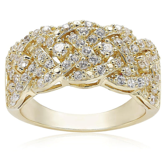 Delicate Cross-braided Diamond-encrusted Ring