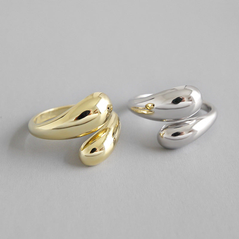 Plated Cool Style Minimalist Glossy Water Drop Open-end Ring