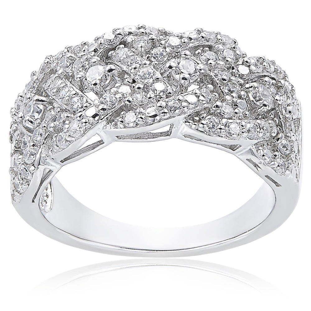 Delicate Cross-braided Diamond-encrusted Ring