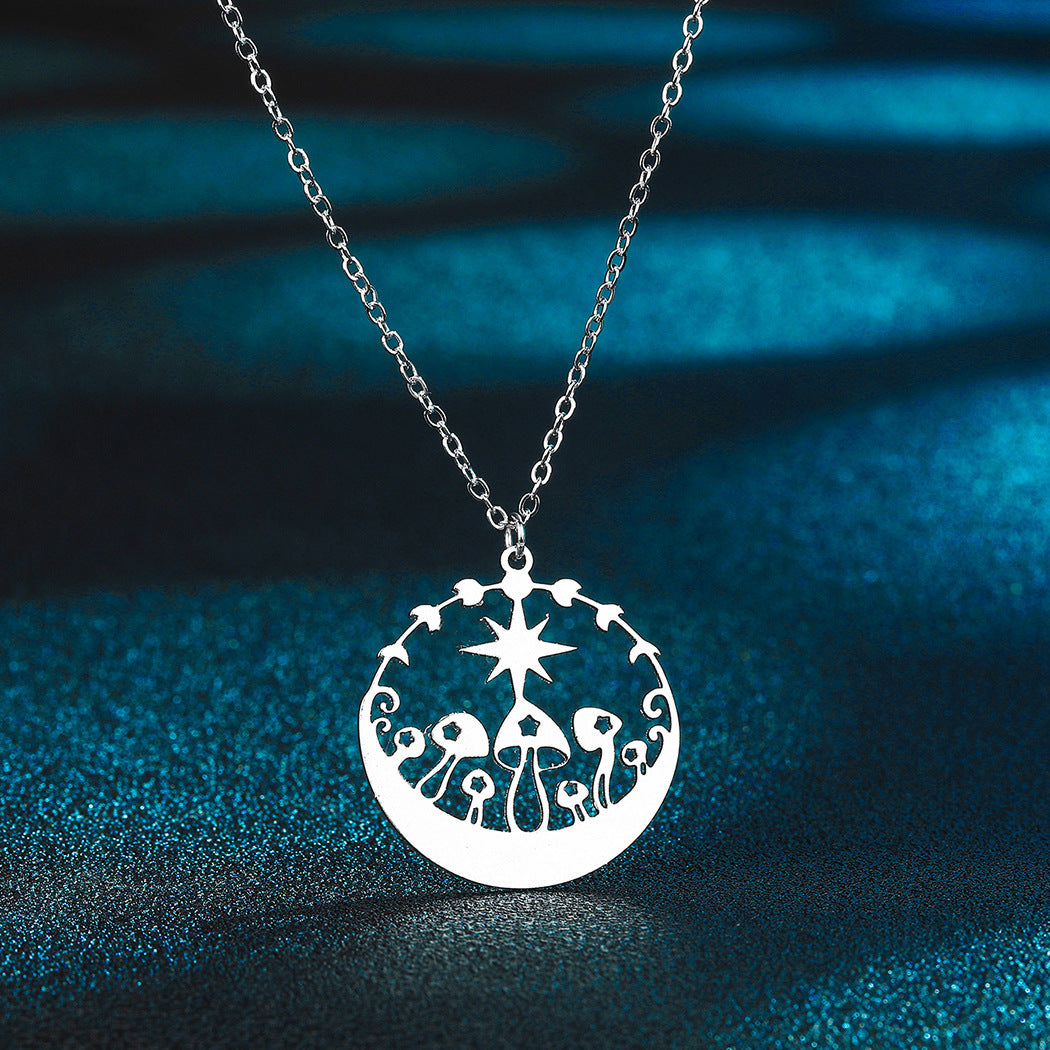 Moon And Star Mushroom Pendant Necklace Fairy