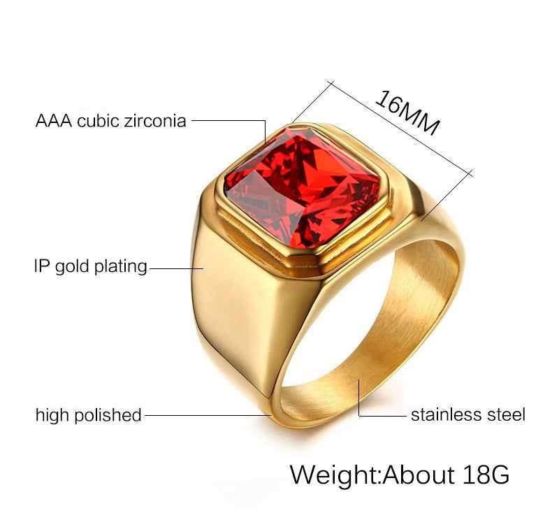 Artificial Zircon Electric Black Gold Stainless Steel Ring