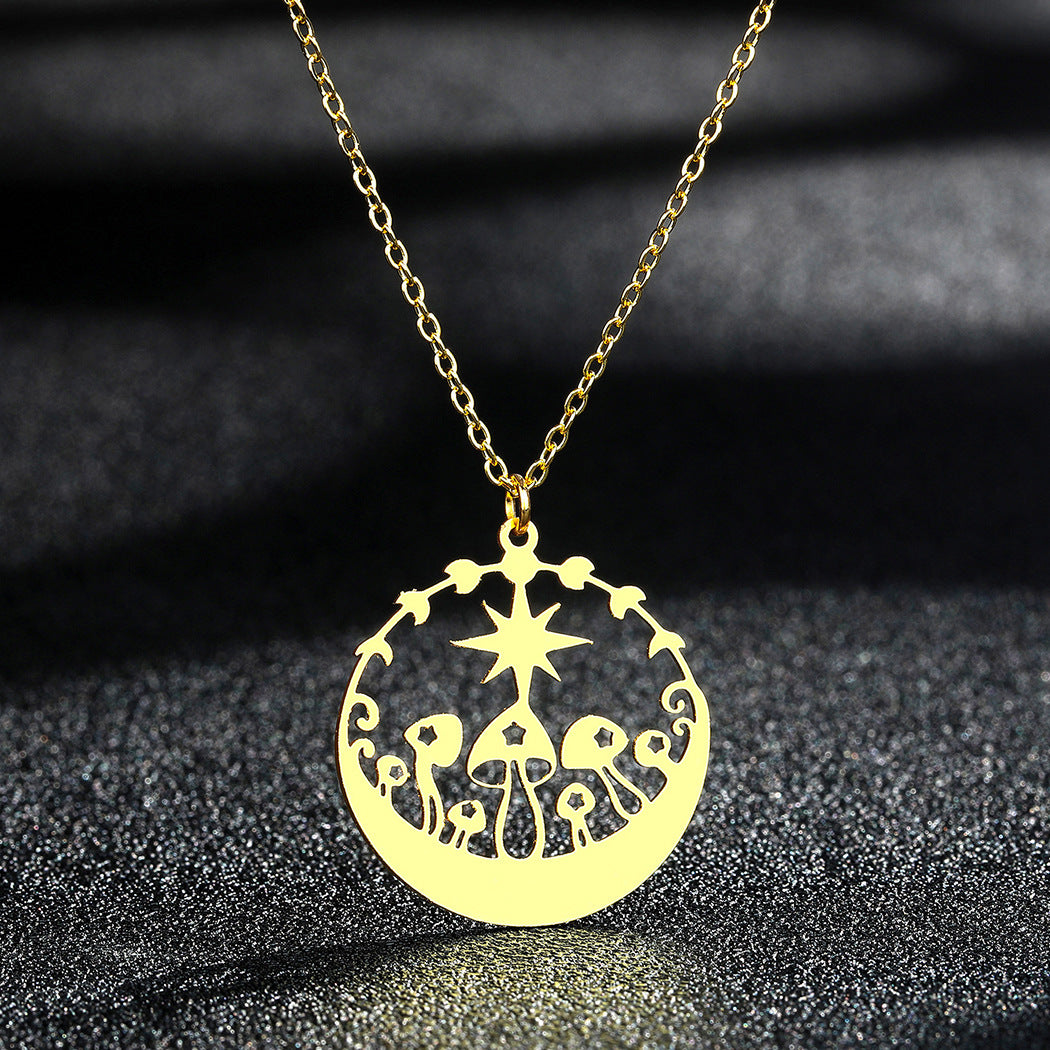 Moon And Star Mushroom Pendant Necklace Fairy