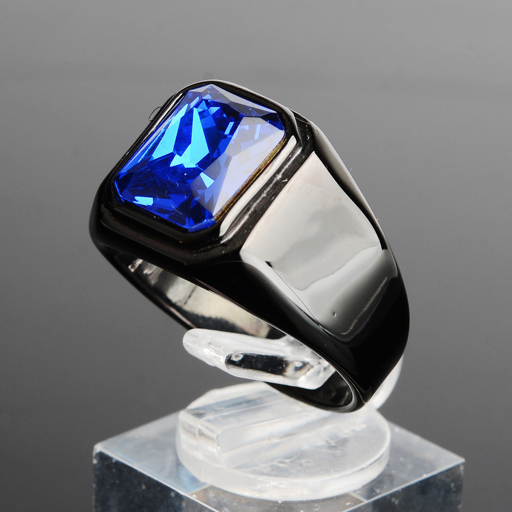 Artificial Zircon Electric Black Gold Stainless Steel Ring