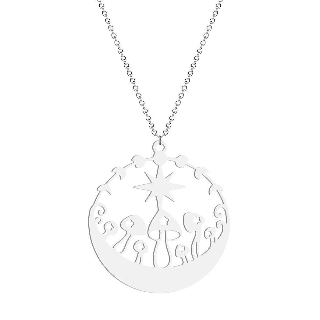 Moon And Star Mushroom Pendant Necklace Fairy